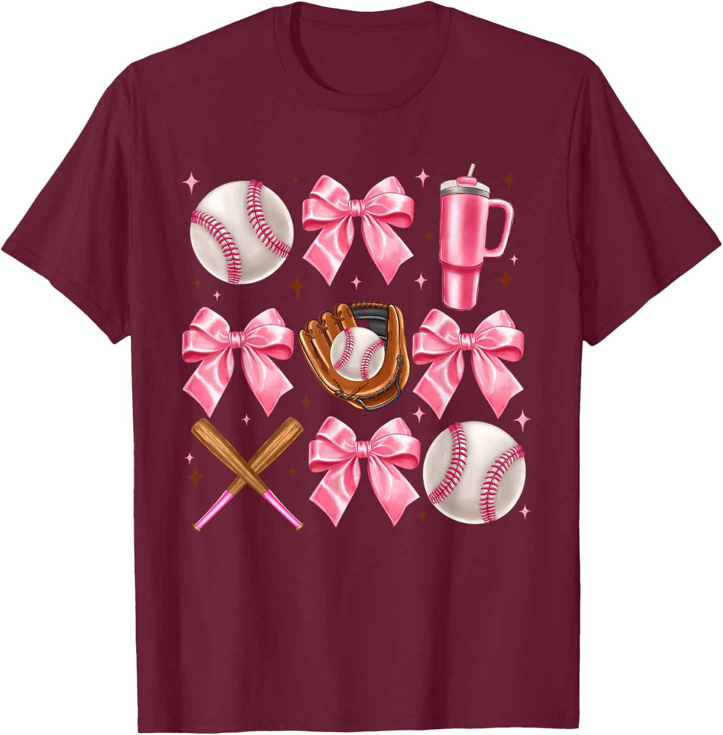 Baseball Coquette Bow Softball Girl Women T-Shirt - T-Shirt | Maroon