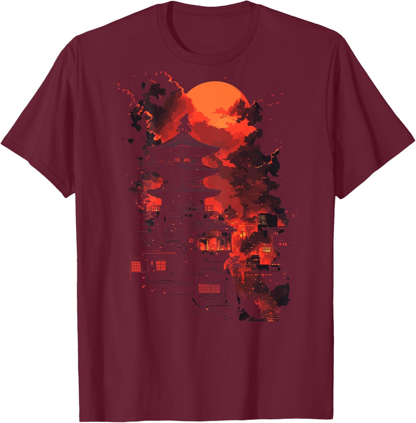 Japanese Ninja Backprint , black T-Shirt - T-Shirt | Maroon