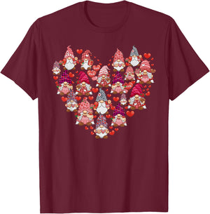 LOVE Gnomes Heart Matching Couple Men Women Valentines Plaid T-Shirt - T-Shirt | Maroon