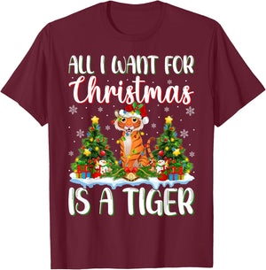 I Want For Christmas Is A Tiger Xmas Tree Lights T-Shirt - T-Shirt | Maroon