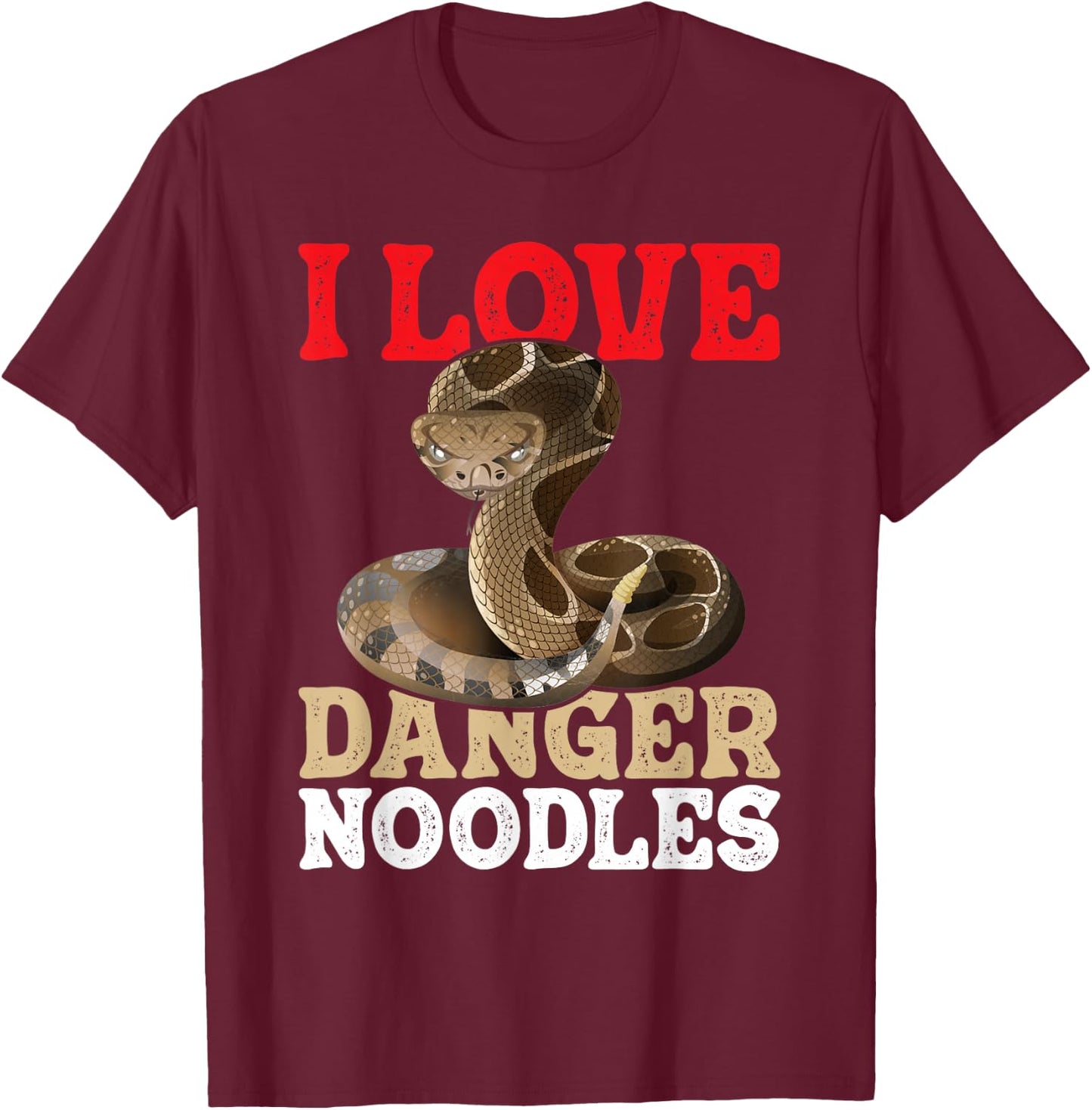 I Love Danger Noodles - Snake Lover Herpetologist Zoology T-Shirt - T-Shirt | Maroon