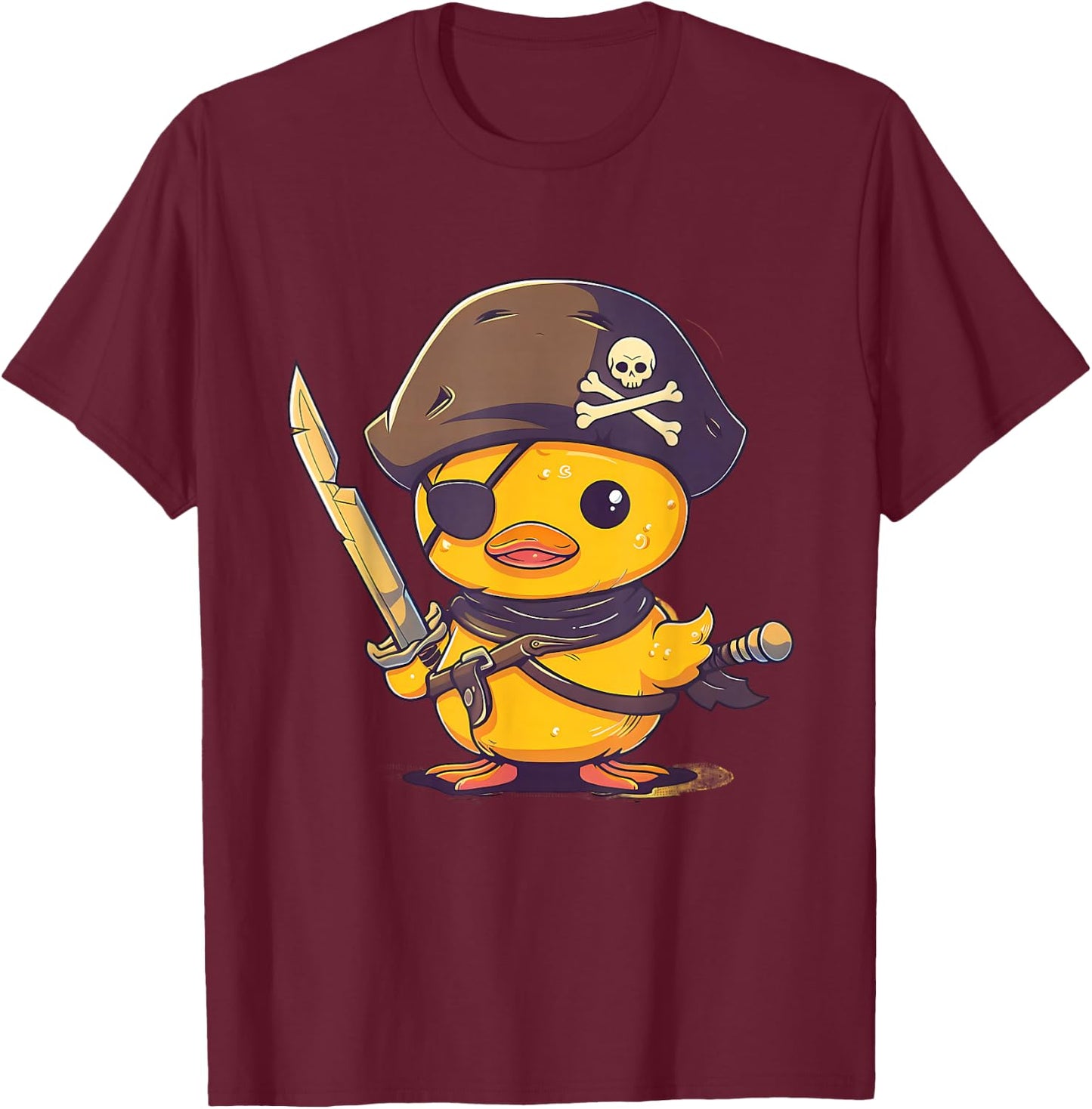 Rubber Duck Pirate Rubber Duckling Rubber Duckie Drawing T-Shirt - T-Shirt | Maroon
