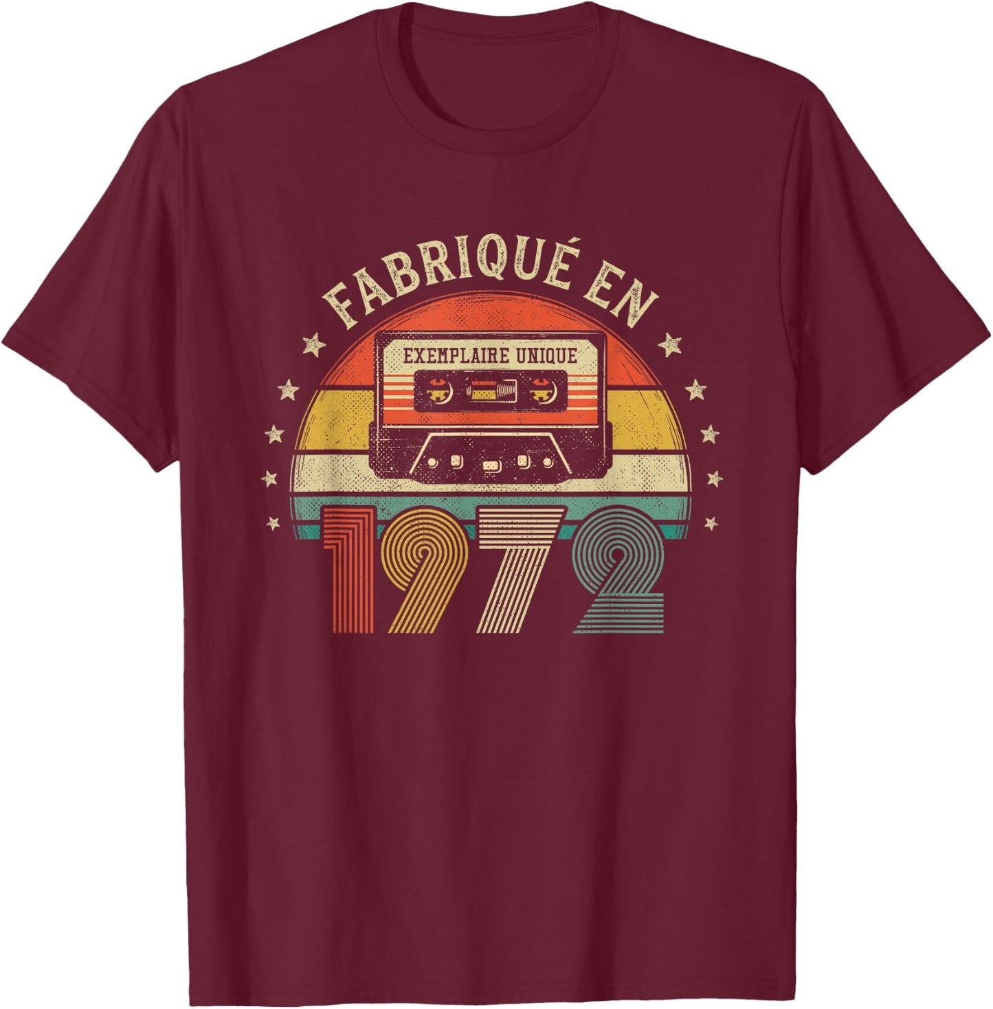 Fabriqué en 1972 Vintage Cassette - Cadeau Anniversaire 1972 T-Shirt - T-Shirt | Maroon