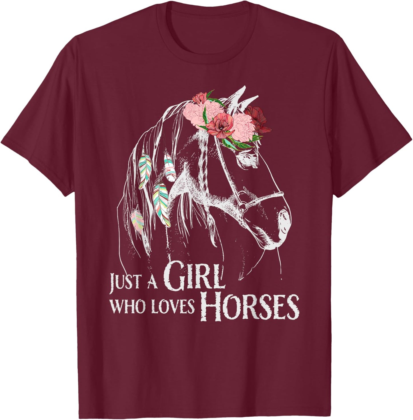Horse Girl - Cute Pony - Crazy Horseback Riding Farmer Girls T-Shirt - T-Shirt | Maroon