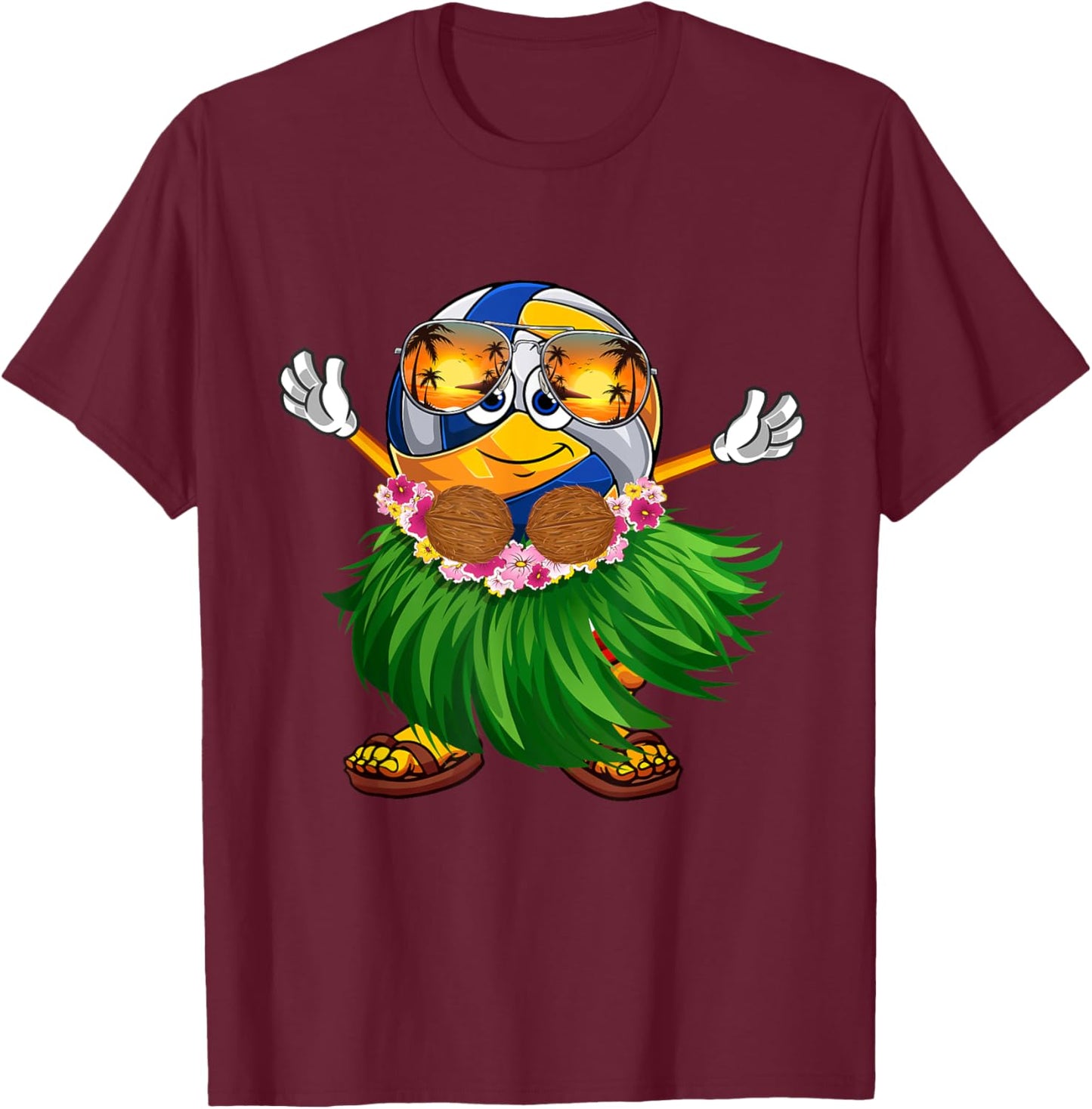 Cute Hawaiian Volleyball Ball Tropical Beach Summer Vacation T-Shirt - T-Shirt | Maroon