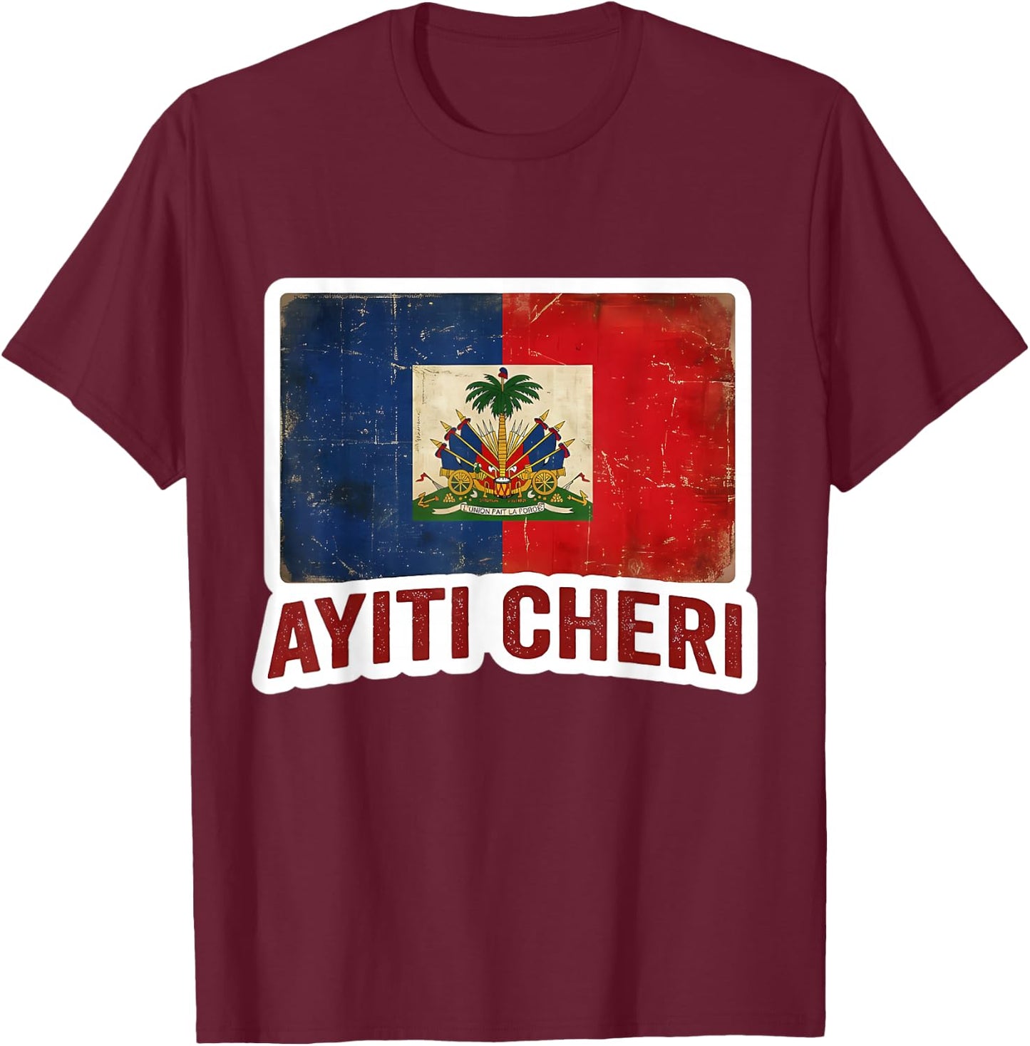 Vintage Haiti Flag Day Ayiti Cheri Proud Haitian Distressed T-Shirt - T-Shirt | Maroon