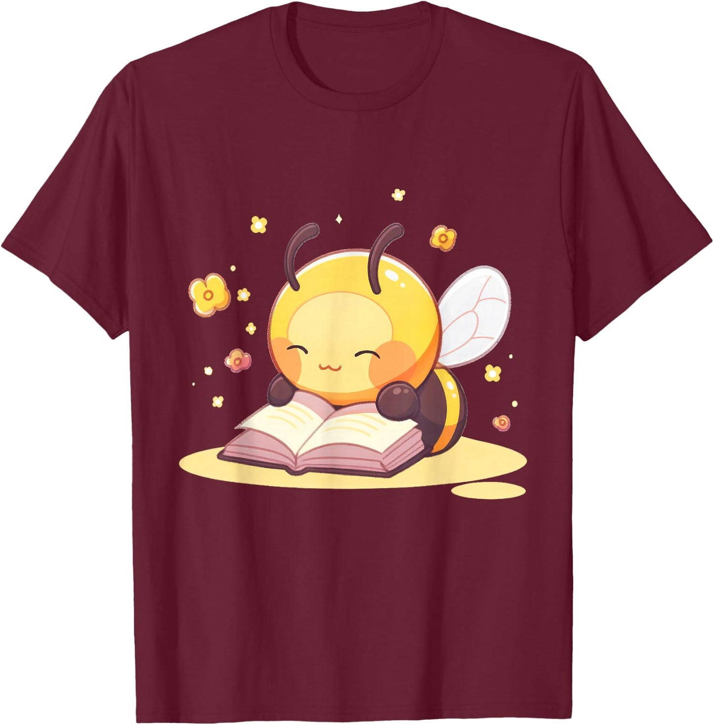 Cute Bee Reading A Book T-Shirt - T-Shirt | Maroon