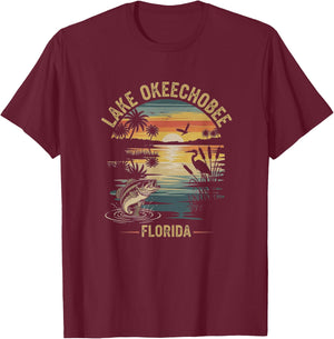 Retro Lake Okeechobee Florida Drawing Art Design T-Shirt - T-Shirt | Maroon