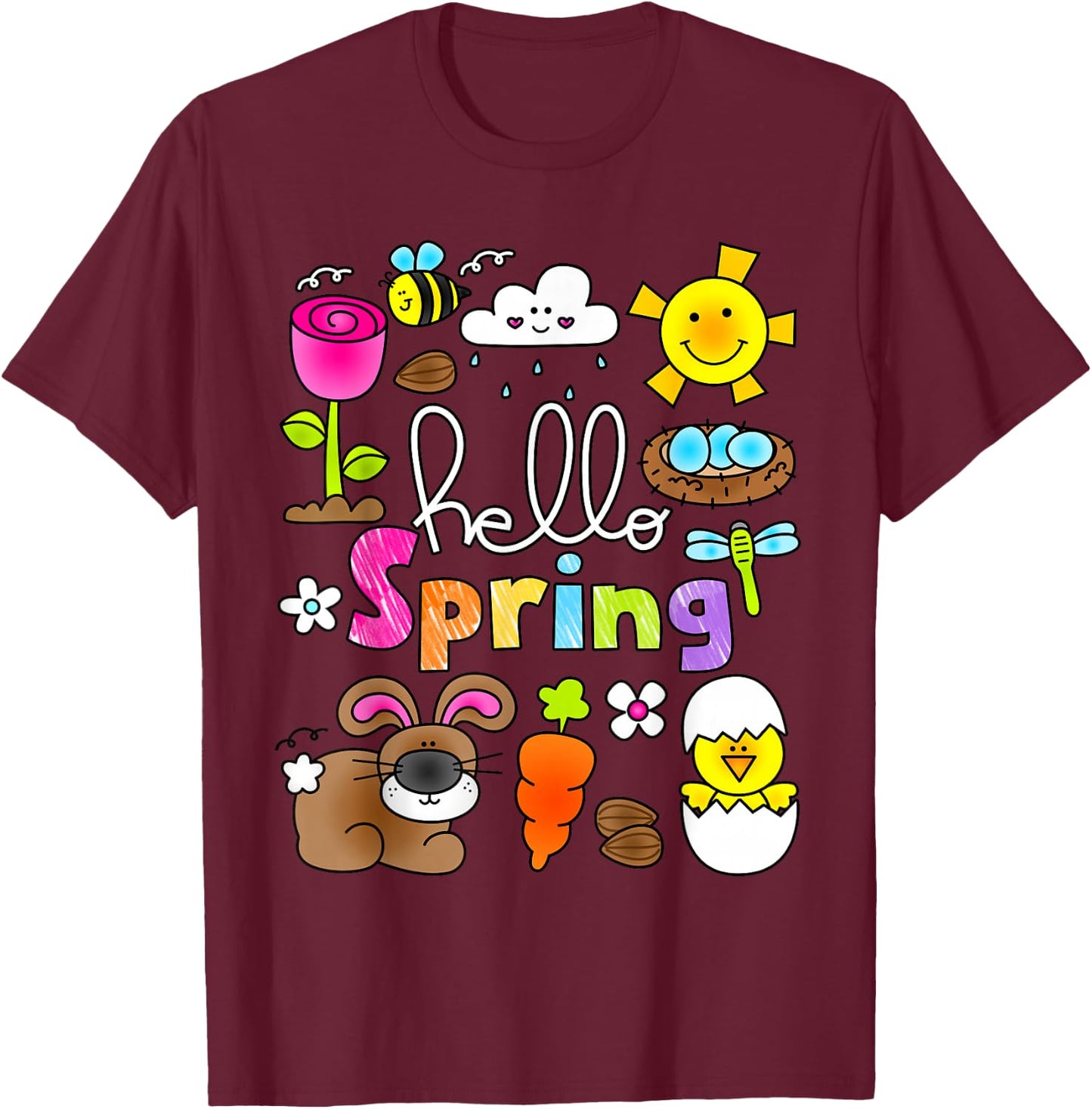 Hello Spring and Easter Day 2026 Bunny Hello Spring Toddler T-Shirt - T-Shirt | Maroon