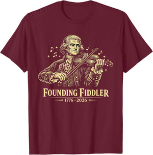 Thomas Jefferson Fiddler 250 4th of July Violin T-Shirt - T-Shirt | Maroon