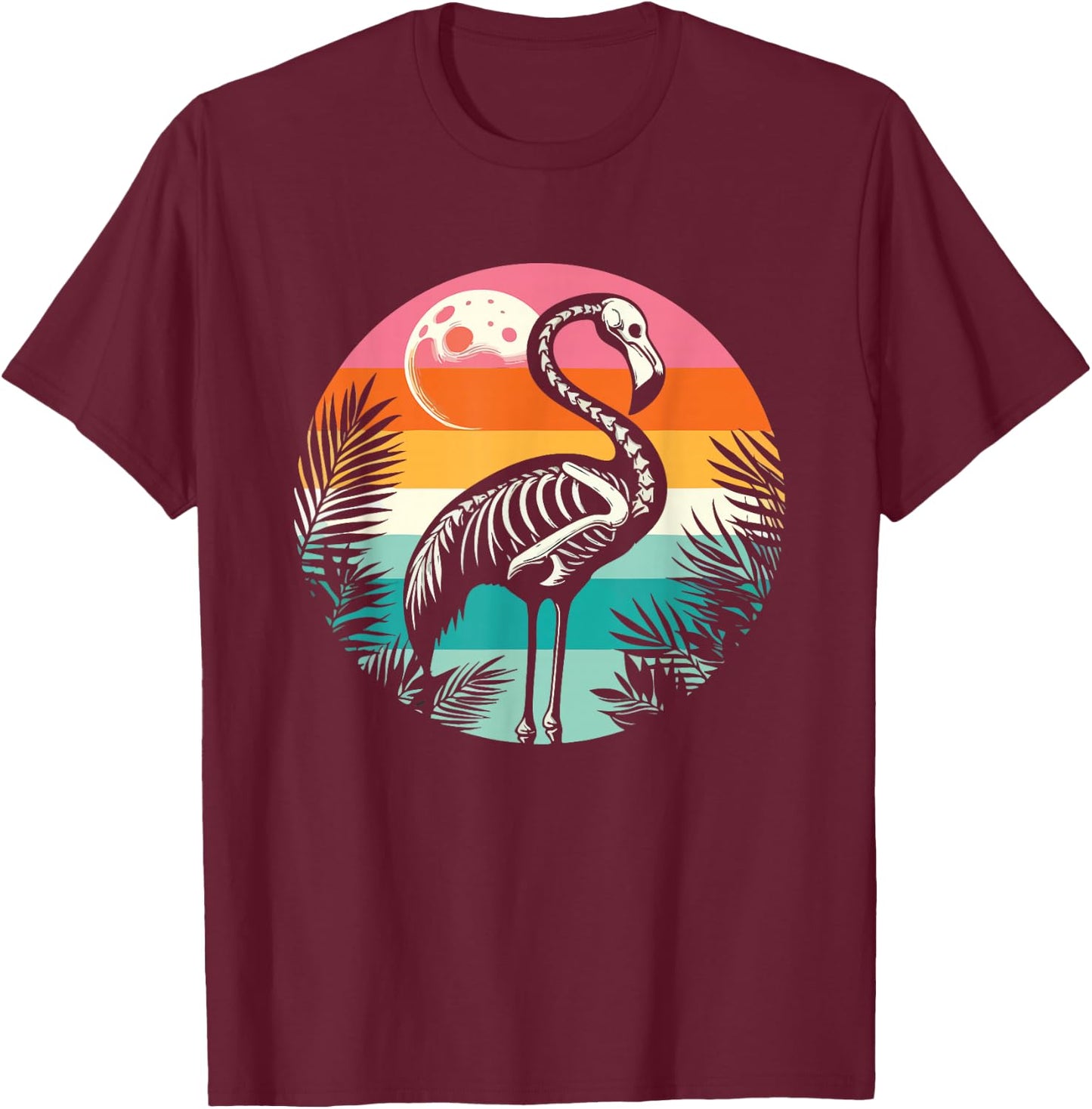 Flamingo Skeleton Summer Vibes Retro Graphic T-Shirt - T-Shirt | Maroon