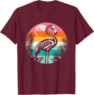 Flamingo Skeleton Summer Vibes Retro Graphic T-Shirt - T-Shirt | Maroon
