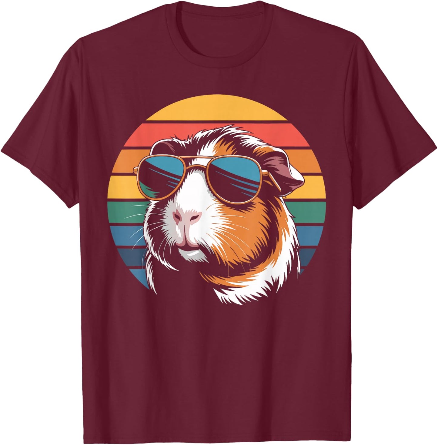 Retro Guinea Pig Sunglasses Flag Guinea Pig T-Shirt - T-Shirt | Maroon