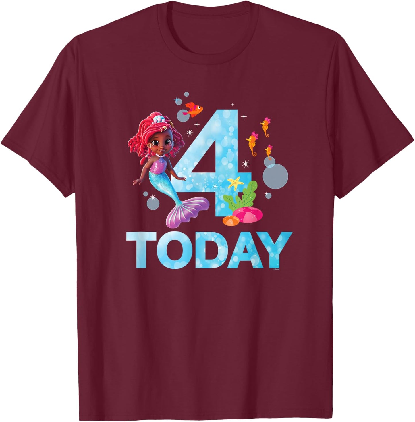 Disney Junior’s Ariel Fourth Birthday 4 Years Old Today T-Shirt - T-Shirt | Maroon