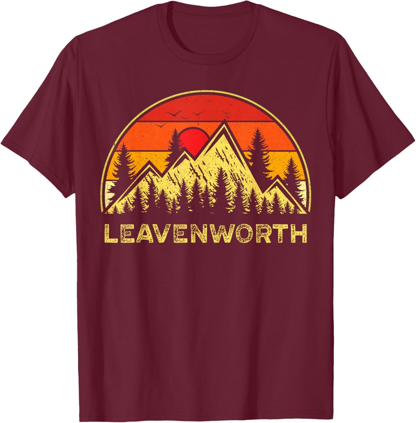 Vintage Leavenworth Washington WA Mountains Hiking Souvenirs T-Shirt - T-Shirt | Maroon