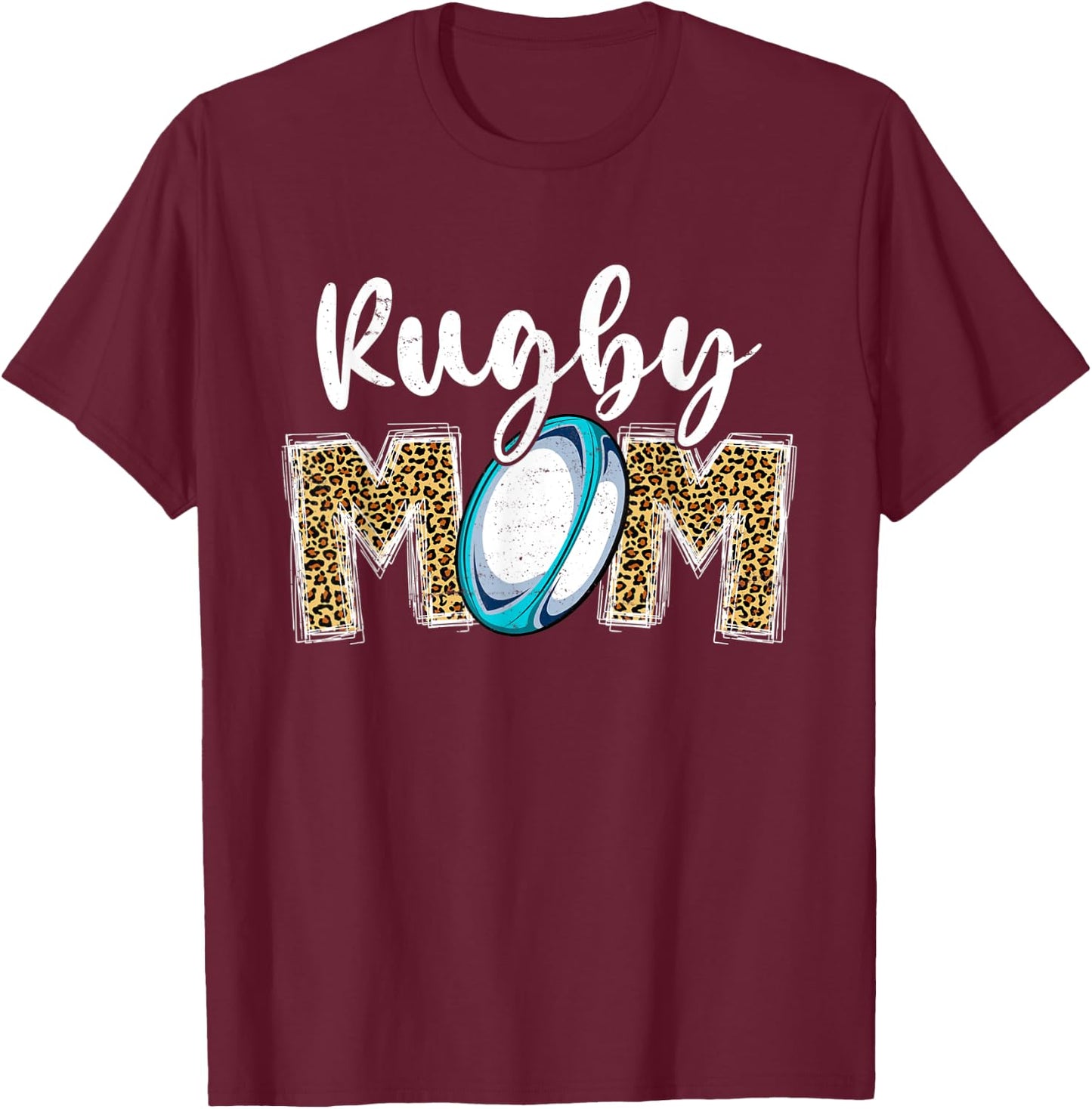 Cute Rugby Mom Leopard Print Mom For Mother's Day T-Shirt - T-Shirt | Maroon