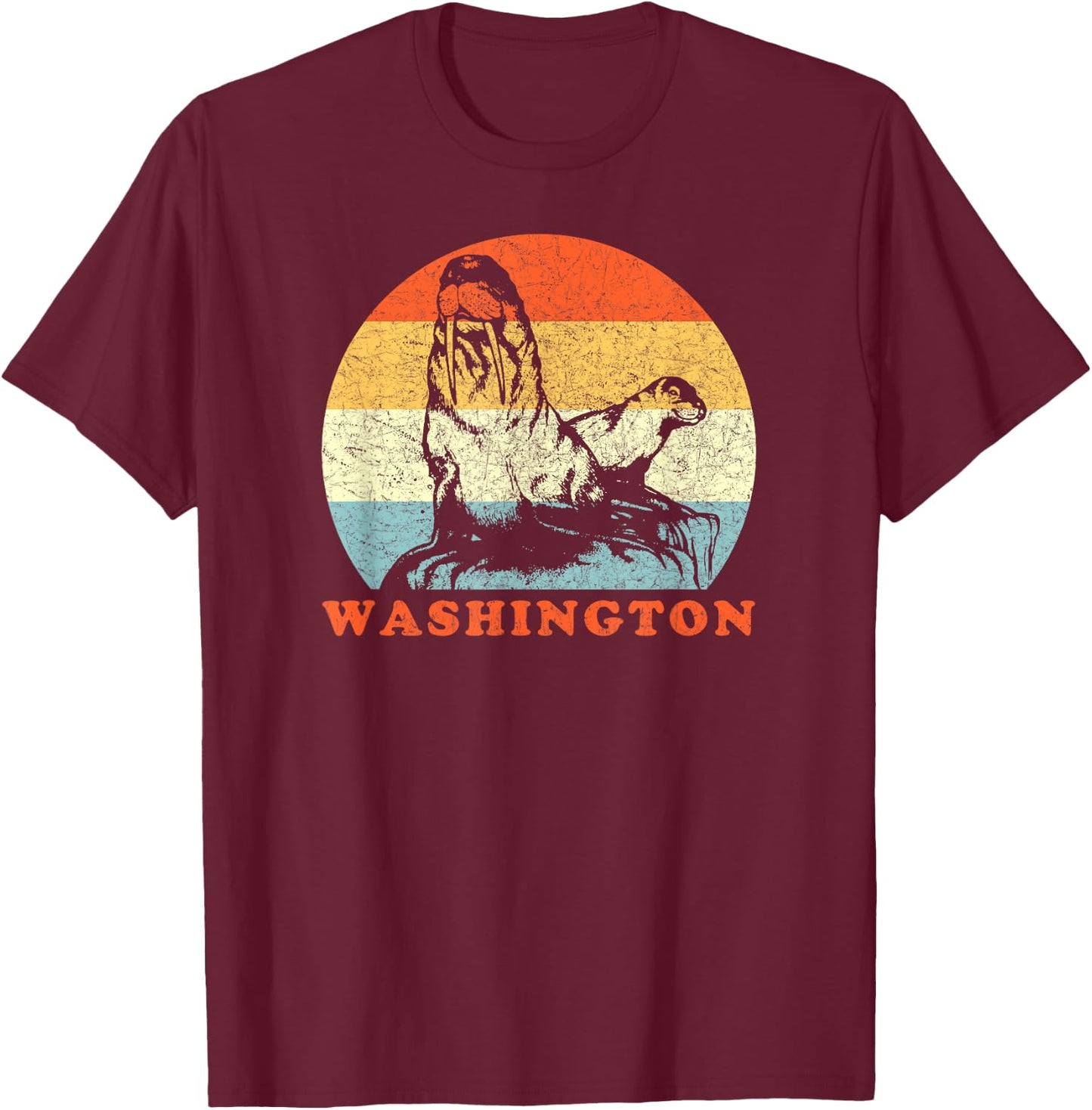 Washington Vintage Vacation Walrus & Seal T-Shirt - T-Shirt | Maroon