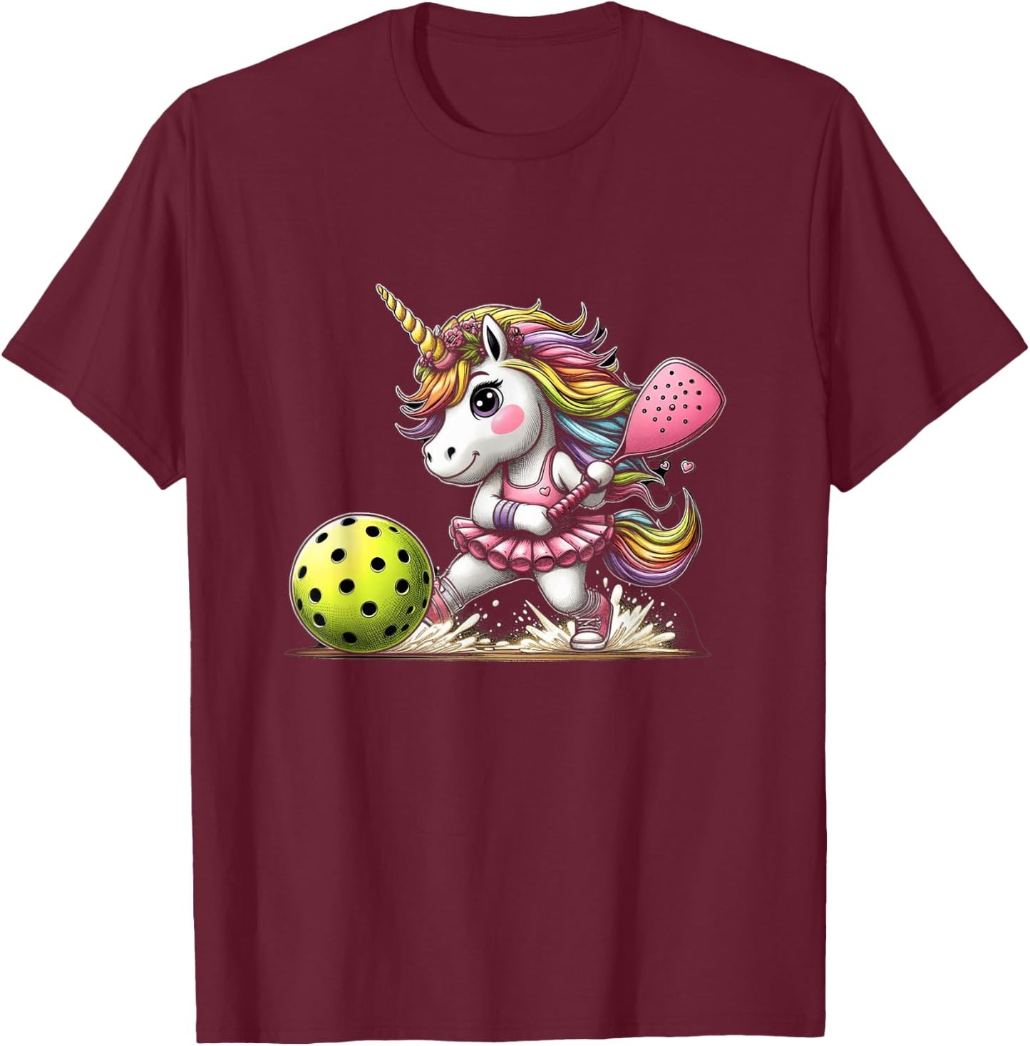 Unicorn Playing Pickleball Fun & Magical Sports T-Shirt - T-Shirt | Maroon