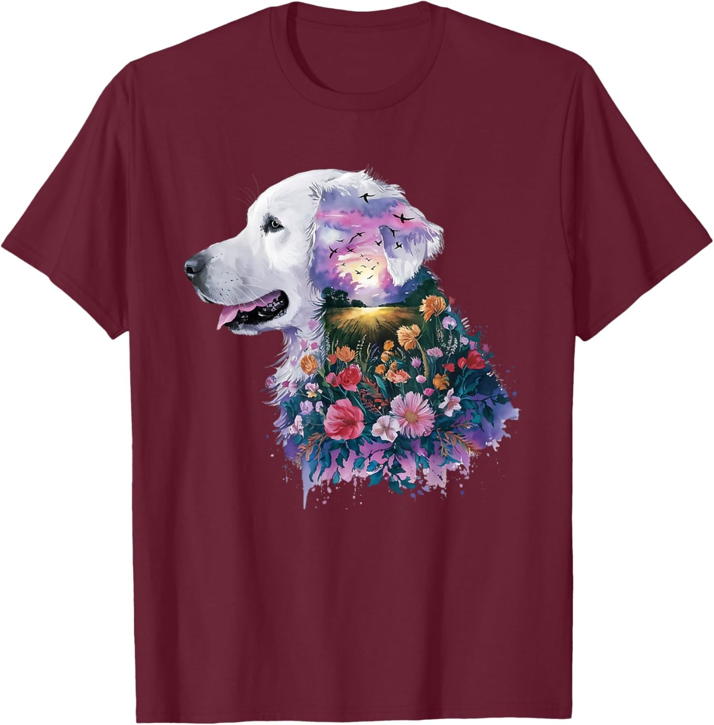 English Cream Golden Retriever Dog Mom Puppy Love Floral Women Kids T-Shirt - T-Shirt | Maroon