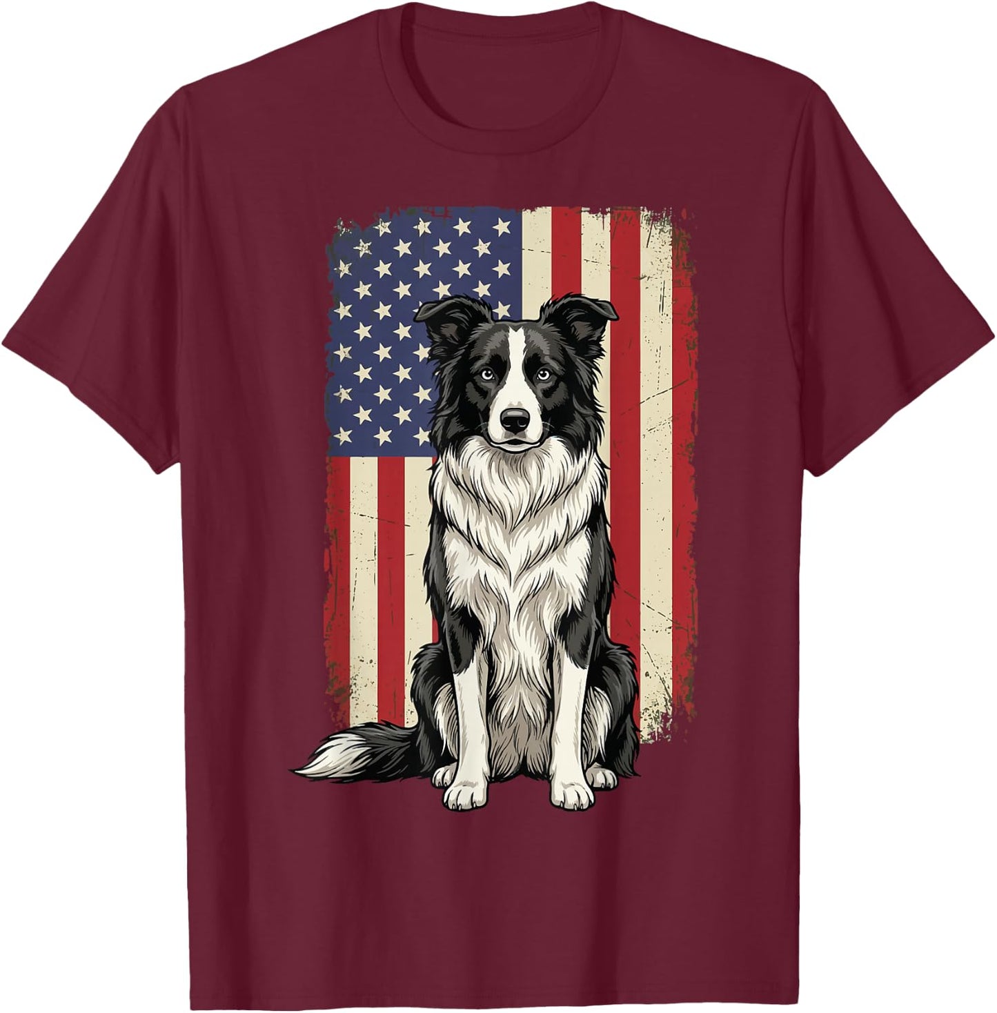 Border Collie USA Flag T-Shirt - T-Shirt | Maroon