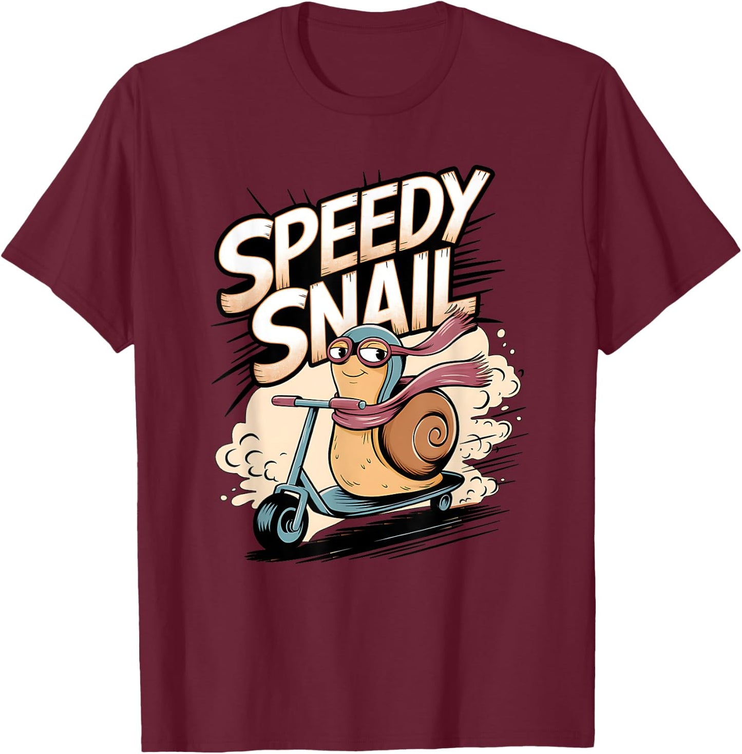 Fast Snail on a Scooter: Speedy Snail Vibes T-Shirt - T-Shirt | Maroon