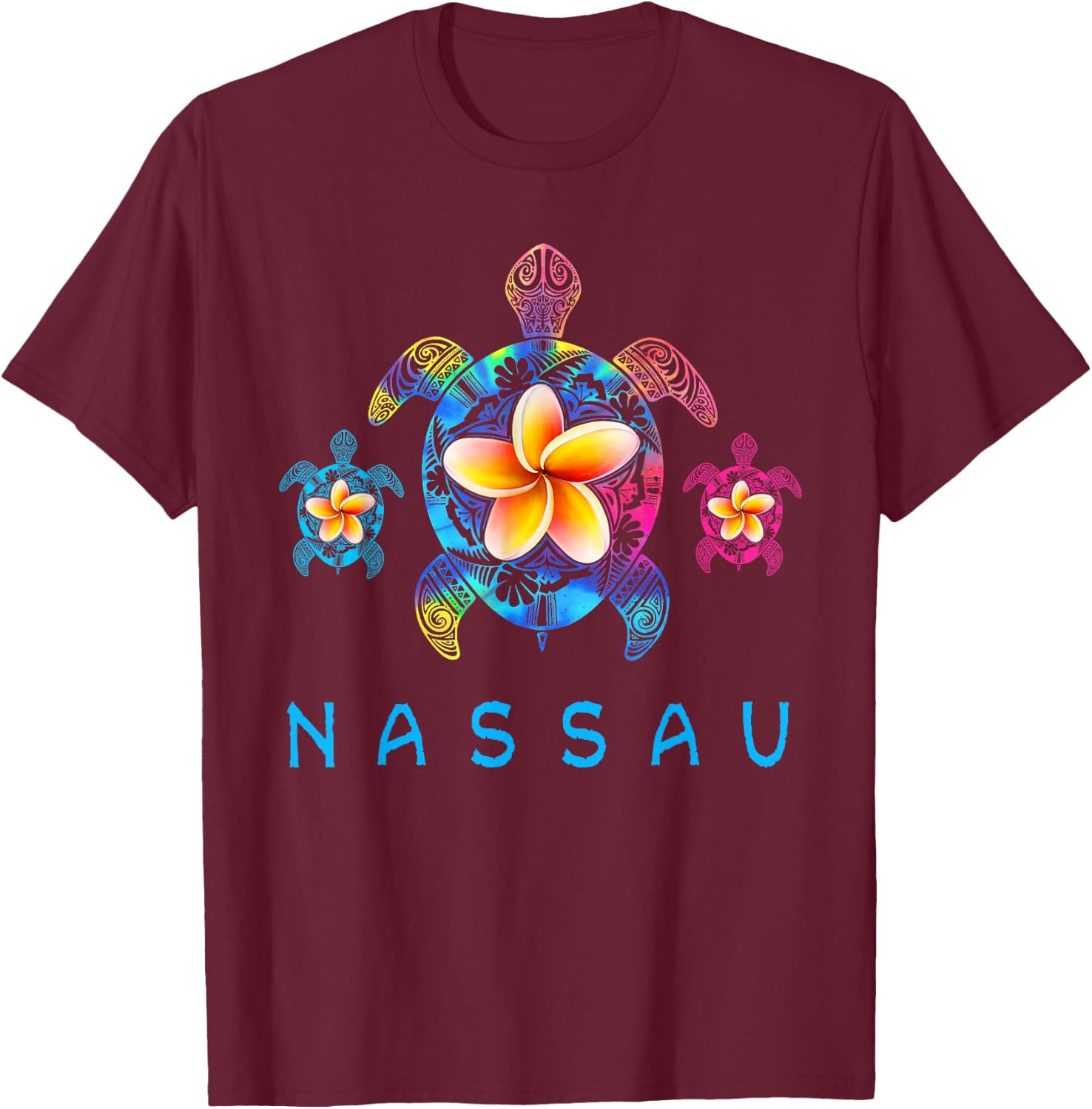 Nassau Bahamas Tribal Tie Dye Sea Turtle T-Shirt - T-Shirt | Maroon
