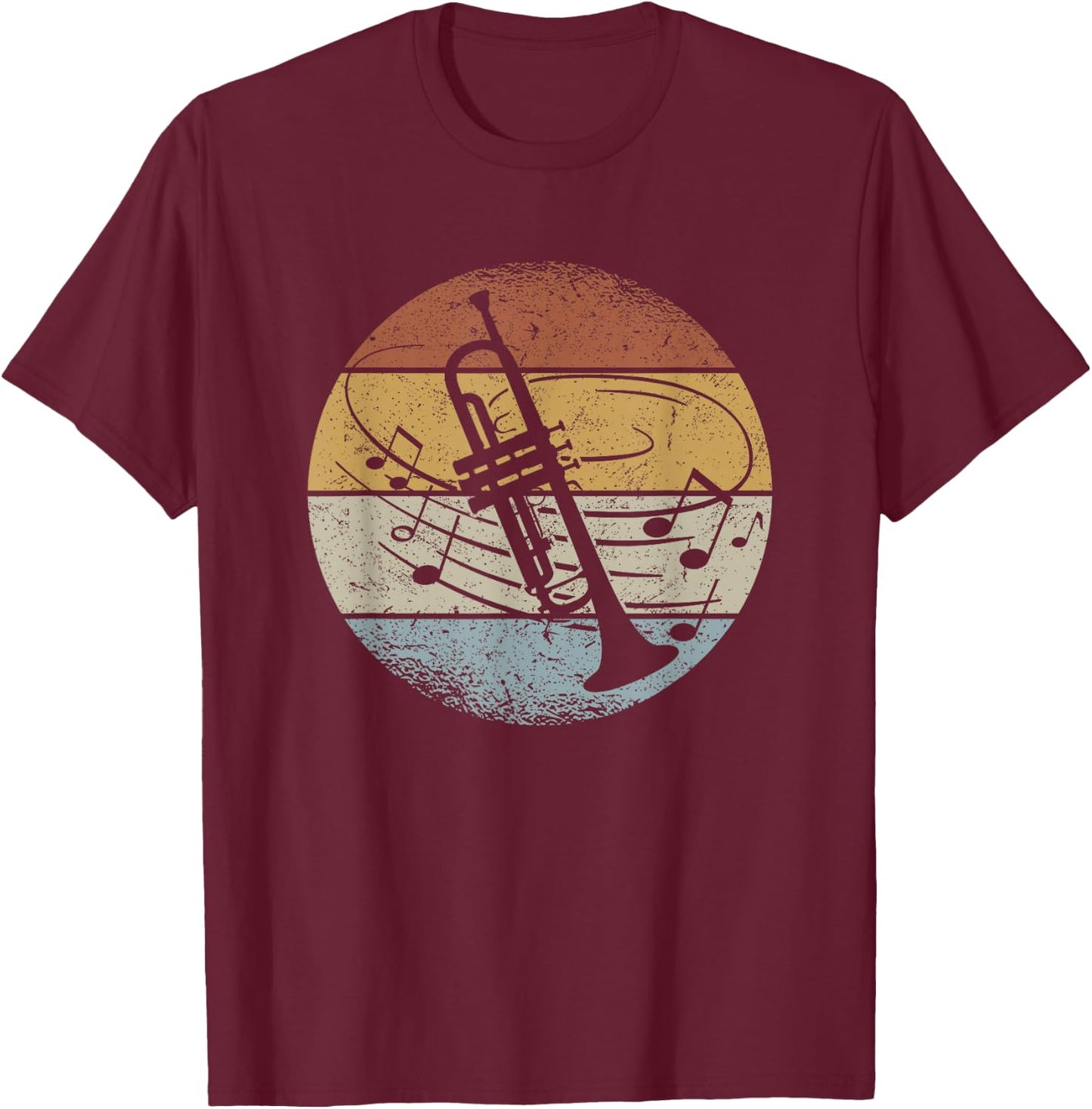 Trumpet Player Orchestra Musician Notes Retro Trumpet , black T-Shirt - T-Shirt | Maroon