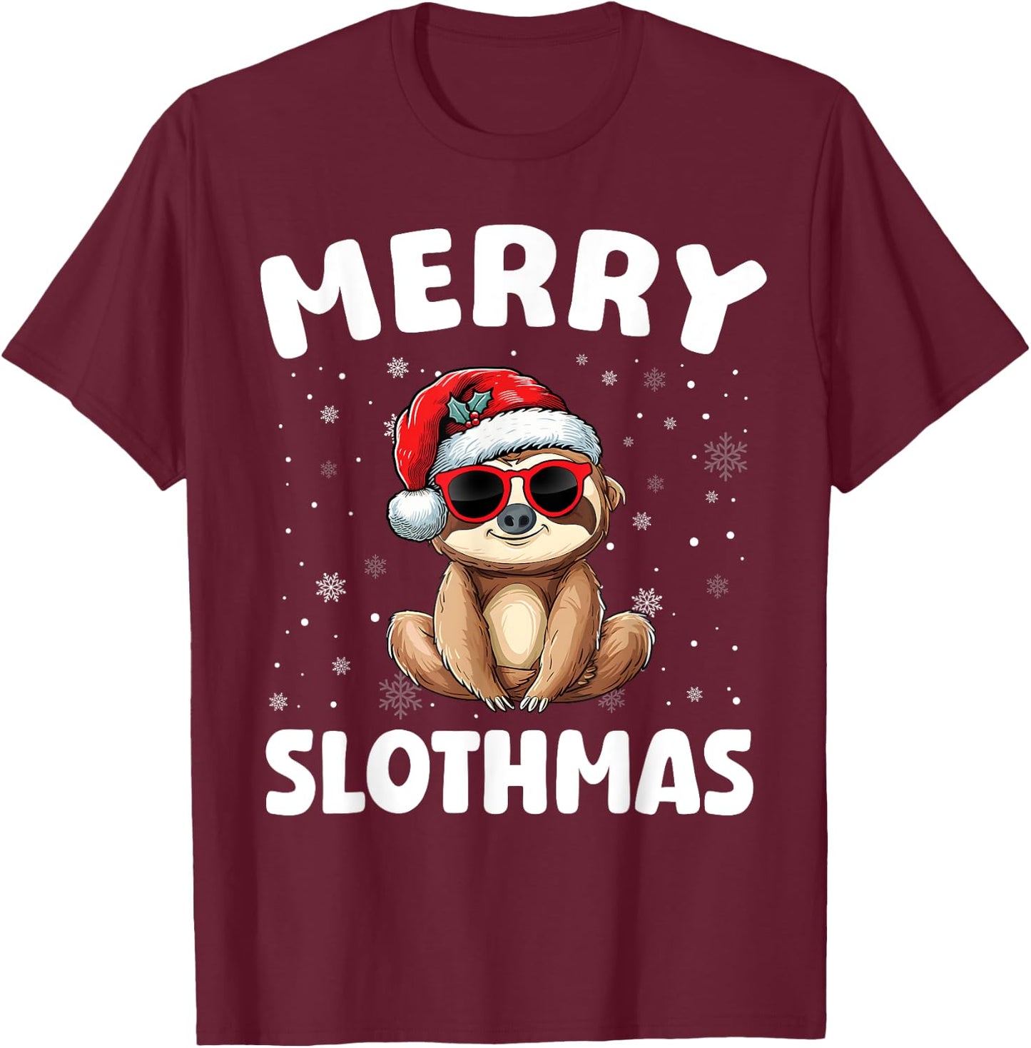 Merry Christmas Sloth Merry Slothmas Funny Boy Girl Kids T-Shirt - T-Shirt | Maroon
