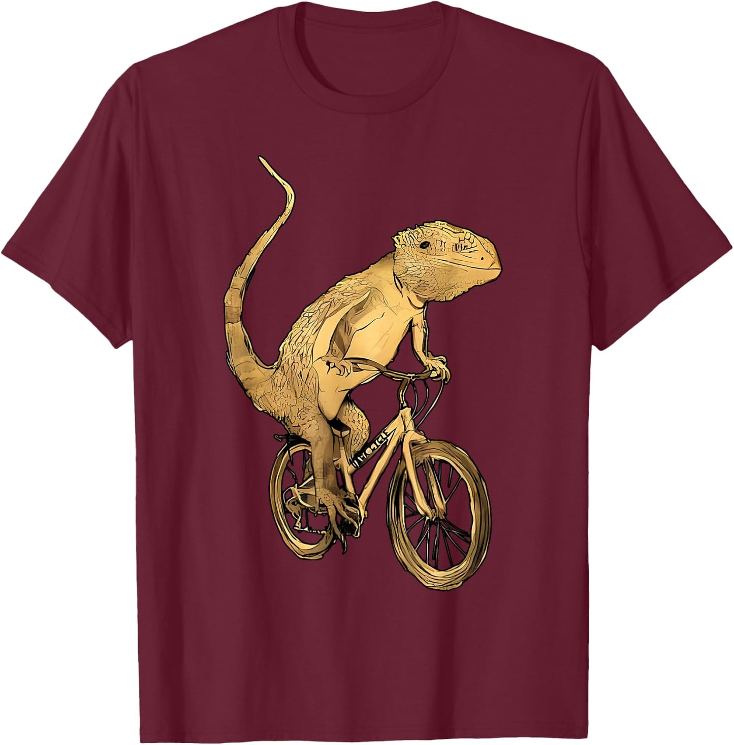 Bearded Dragon Lizard Gecko Pet Reptile On A Bicycle T-Shirt - T-Shirt | Maroon