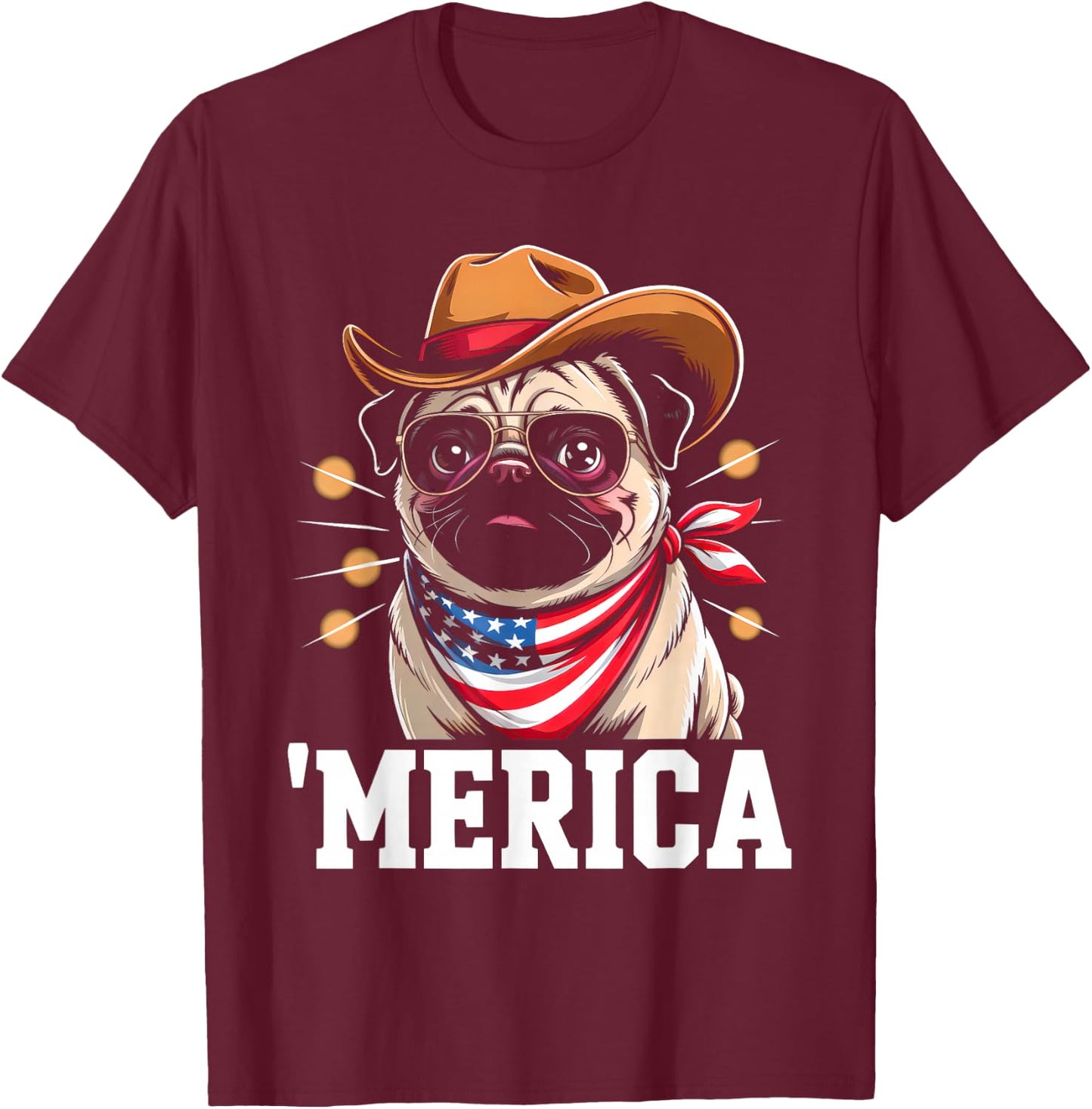 USA 'Merica Pug 4th of July Men Women Kids Funny Patriotic T-Shirt - T-Shirt | Maroon