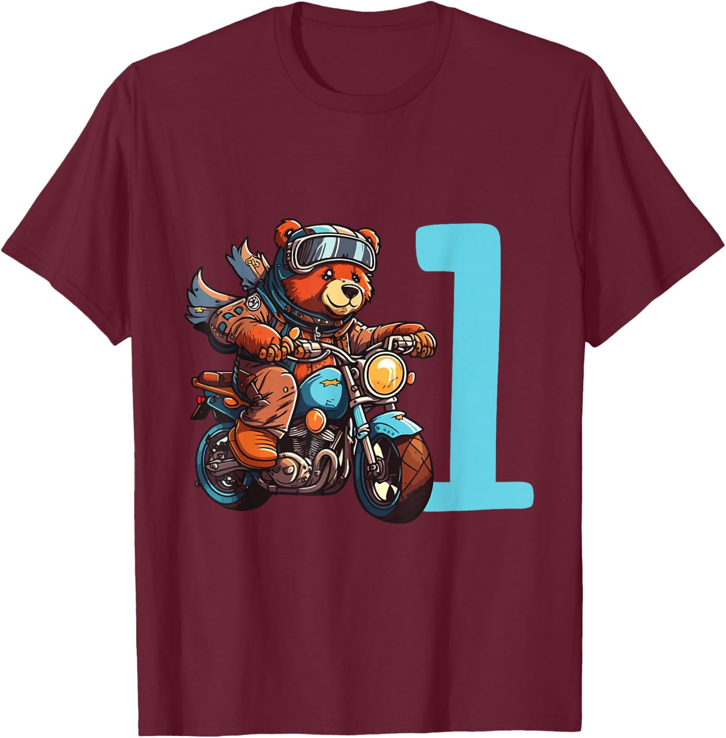 Kinder Geburtstag Bär auf Motorrad 1 Jahr Junge Zahl Alter T-Shirt - T-Shirt | Maroon