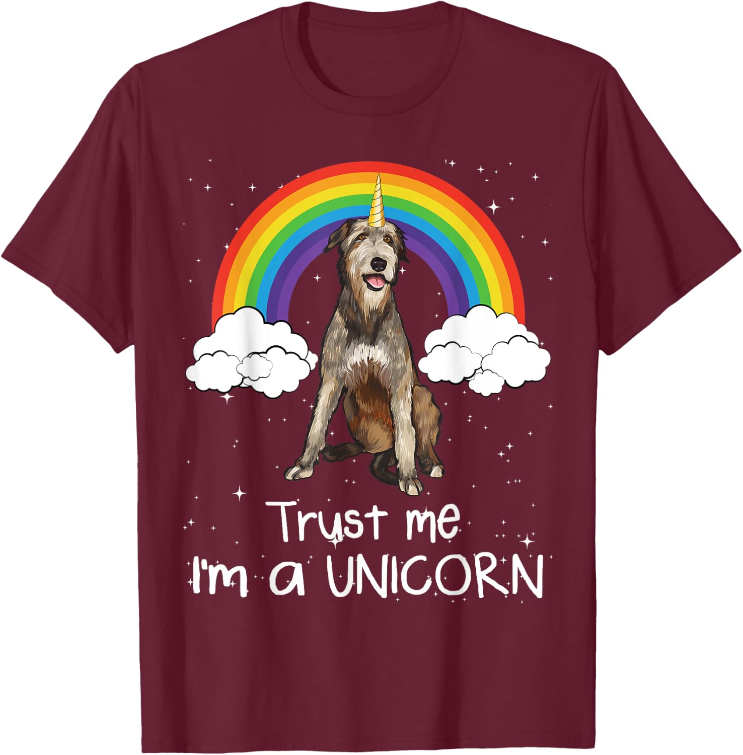 Rainbow Irish Wolfhound Trust Me I'm A Unicorn Dog Men Women T-Shirt - T-Shirt | Maroon