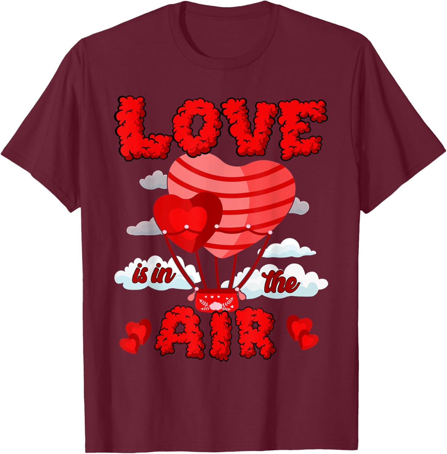 Love is in the air Hot Air Balloon Retro Groovy Love , black T-Shirt - T-Shirt | Maroon