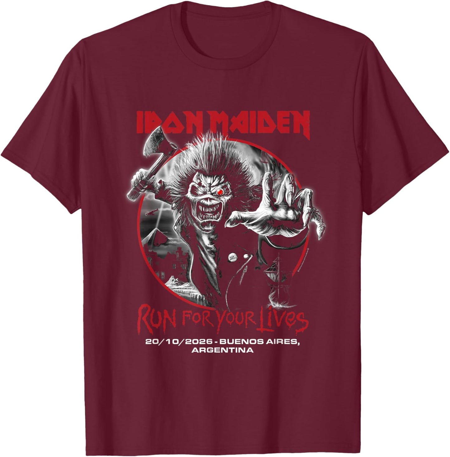 Iron Maiden Run for Your Lives Tour 2026 Buenos Aires T-Shirt - T-Shirt | Maroon
