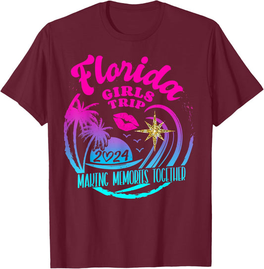 Girls Trip Florida 2024 Beach Weekend Birthday Squad T-Shirt - T-Shirt | Maroon
