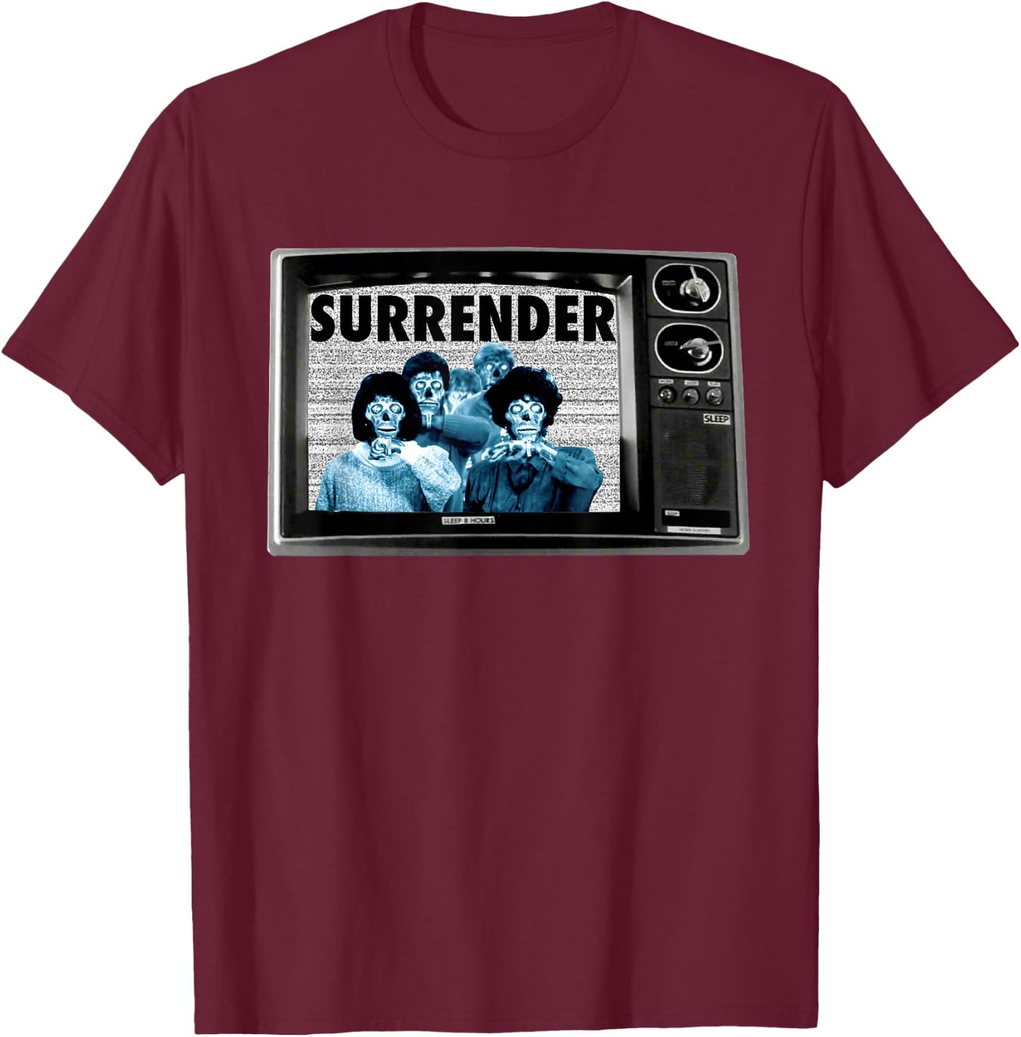 SURRENDER 1980s retro movies they obey live alien ufo secret T-Shirt - T-Shirt | Maroon