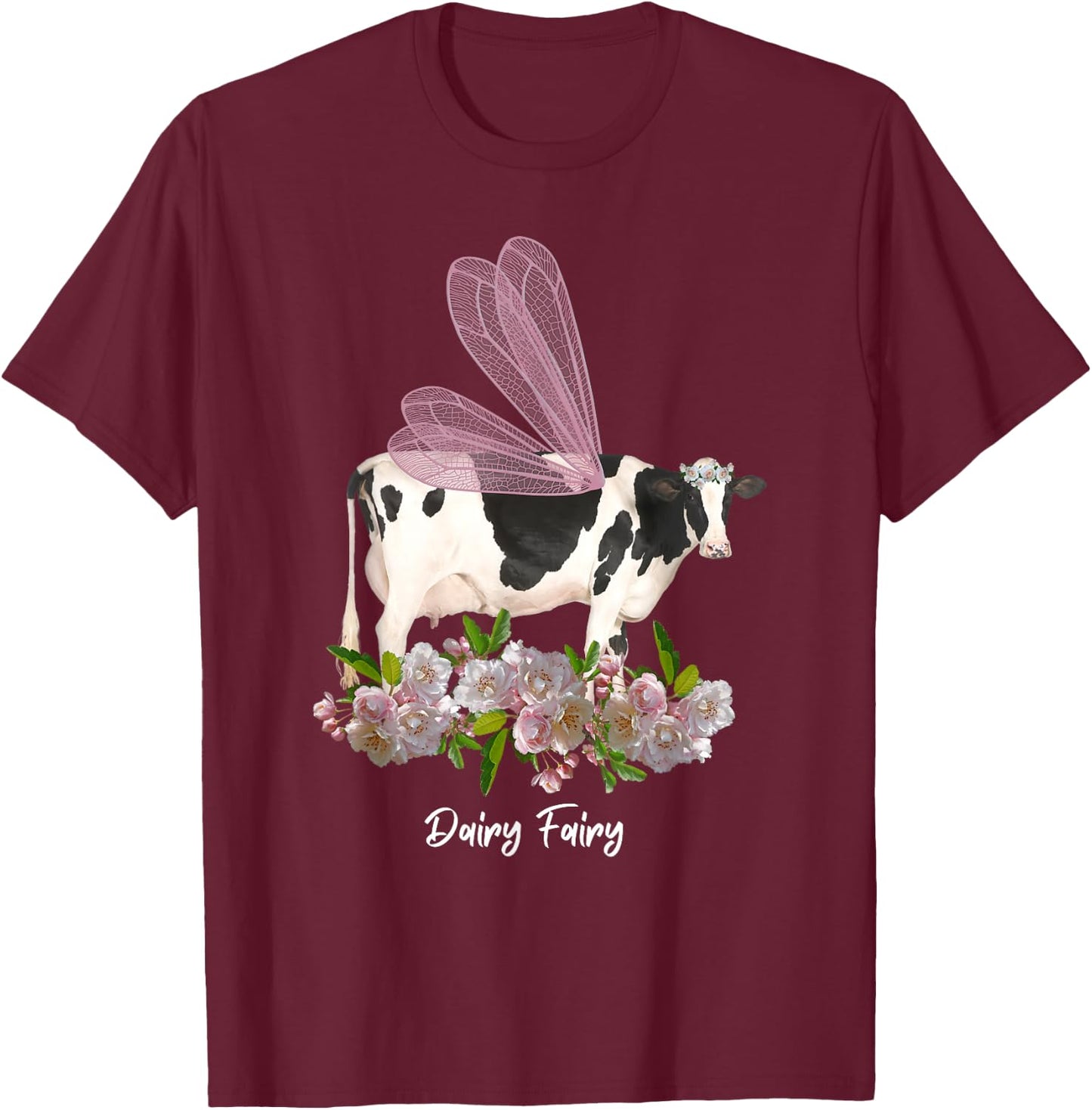 Dairy Fairy Cow Lover Holstein Milk Farmer Farm Cute Floral T-Shirt - T-Shirt | Maroon