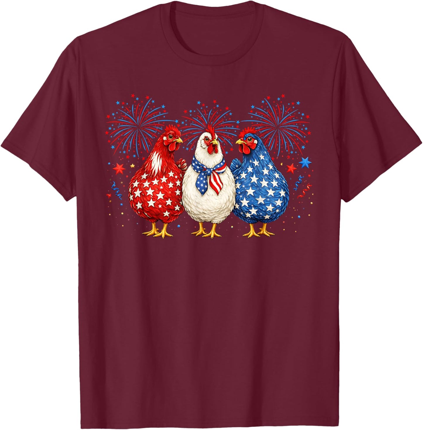 4th of July Patriotic Chicken Farmer Fireworks USA Women Men T-Shirt - T-Shirt | Maroon