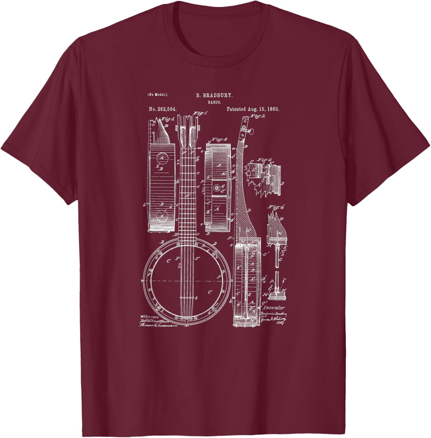 Classic Vintage Patent Print 1882 Banjo Gift T-Shirt - T-Shirt | Maroon
