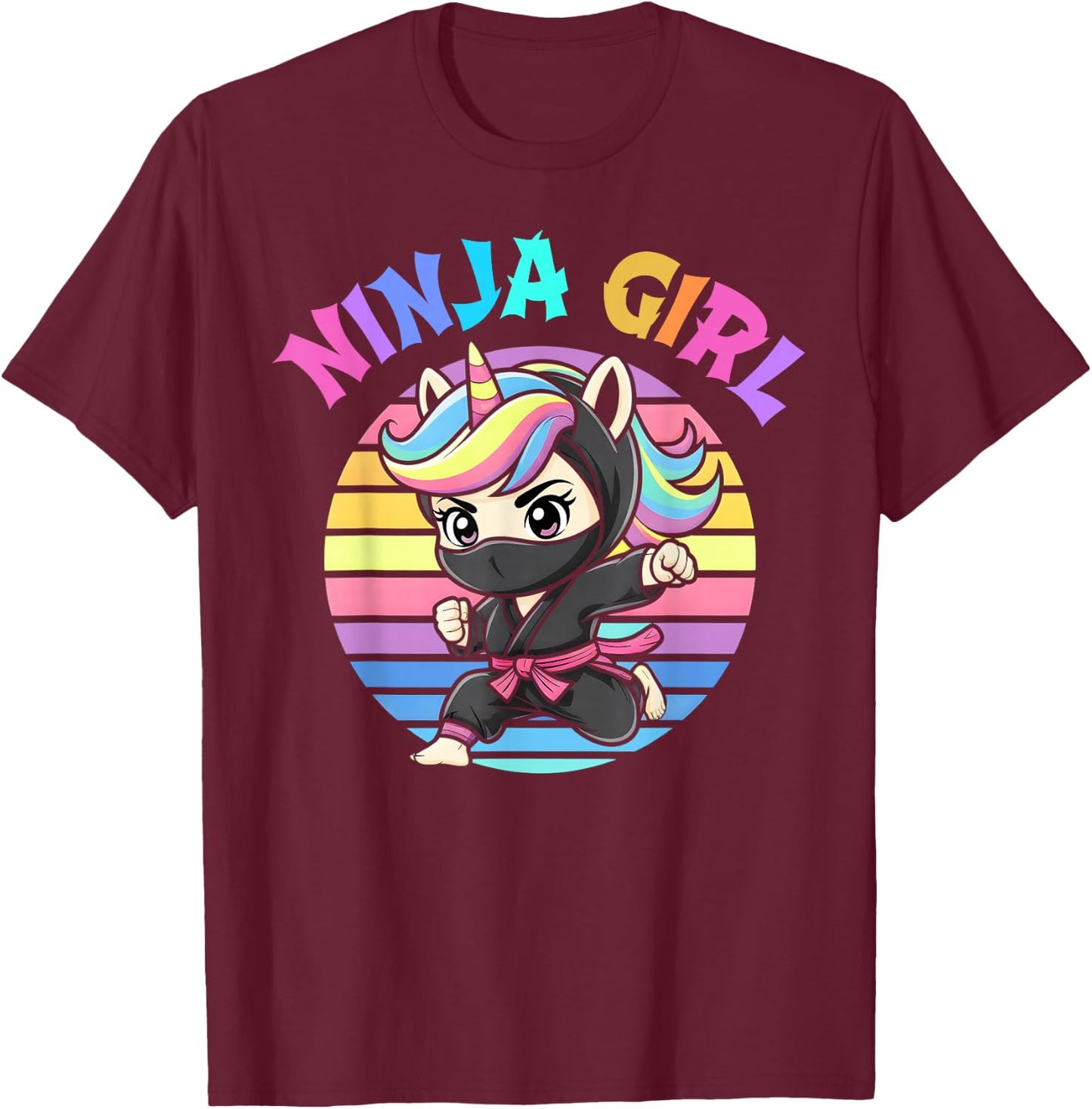 Kawaii NINJA GIRL Spy Unicorn Rainbow Kindergarten Vibes T-Shirt - T-Shirt | Maroon