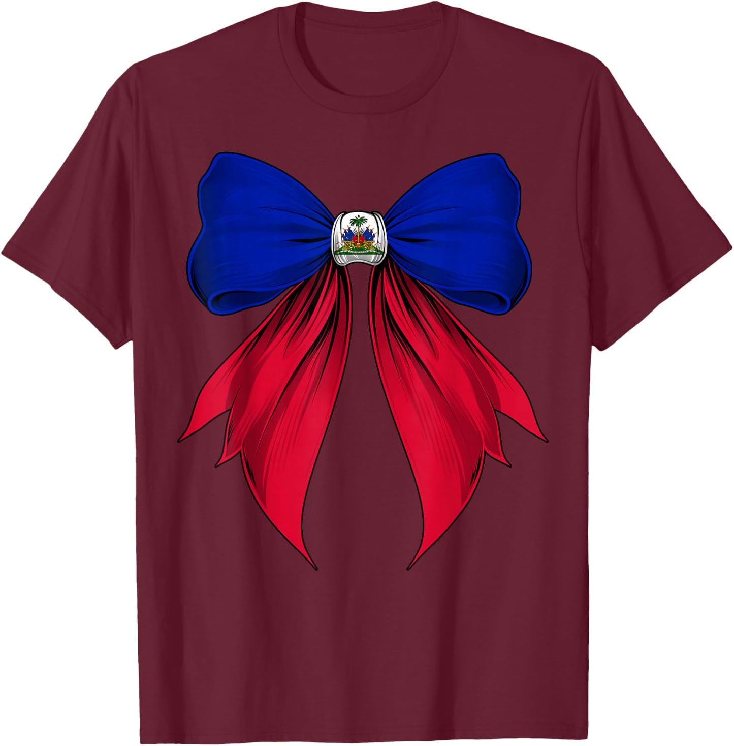 Haiti Flag Haitian Pride Coquette Ribbon T-Shirt - T-Shirt | Maroon