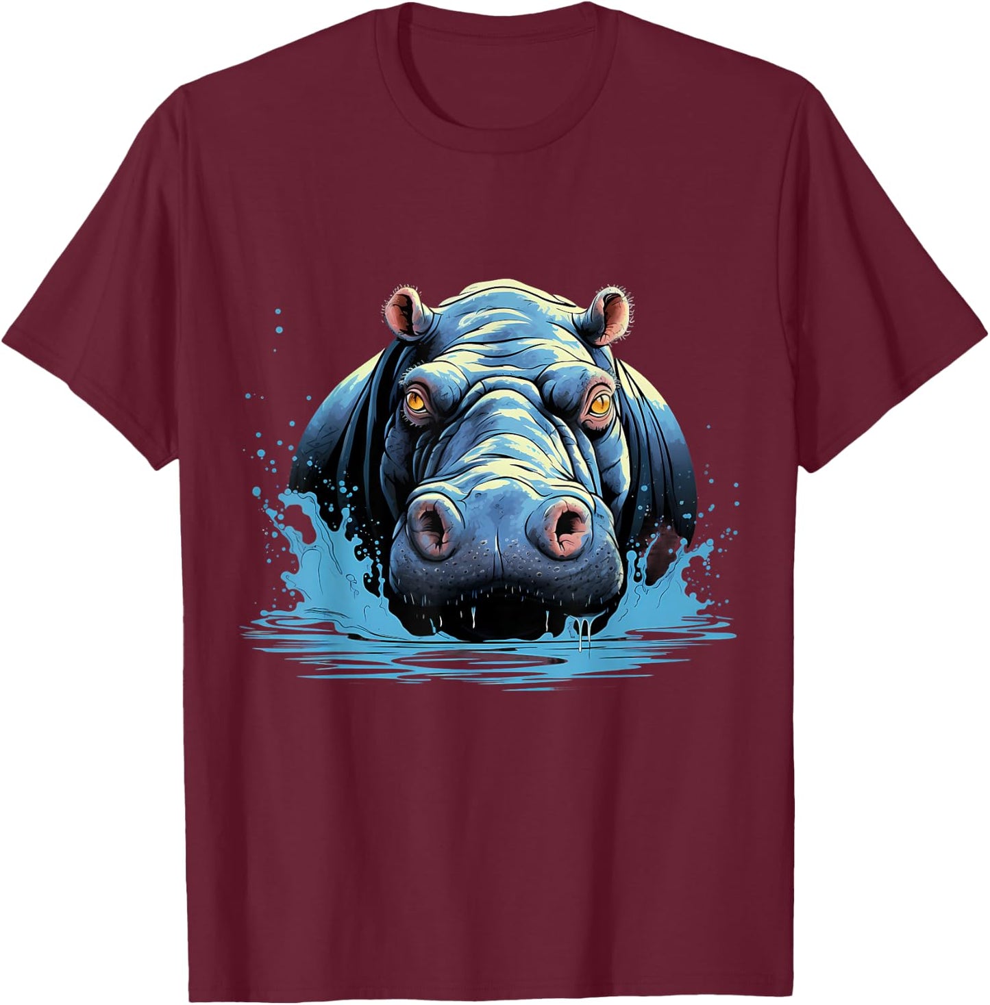 Hippo Portrait Hippopotamus Motif Artwork Wildlife Safari T-Shirt - T-Shirt | Maroon