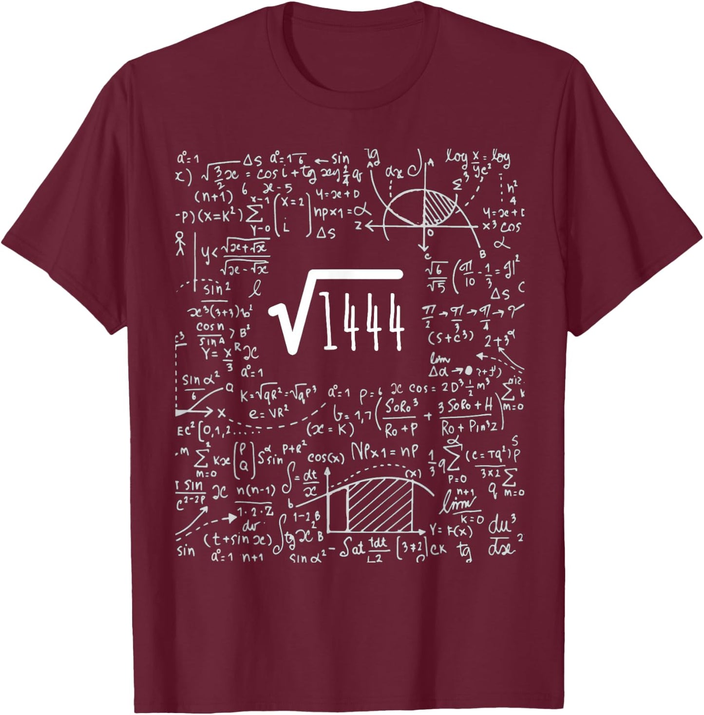 Square Root of 1444 Birthday Gift 38 Years Math T-Shirt - T-Shirt | Maroon