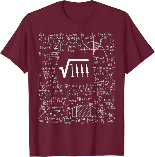 Square Root of 1444 Birthday Gift 38 Years Math T-Shirt - T-Shirt | Maroon