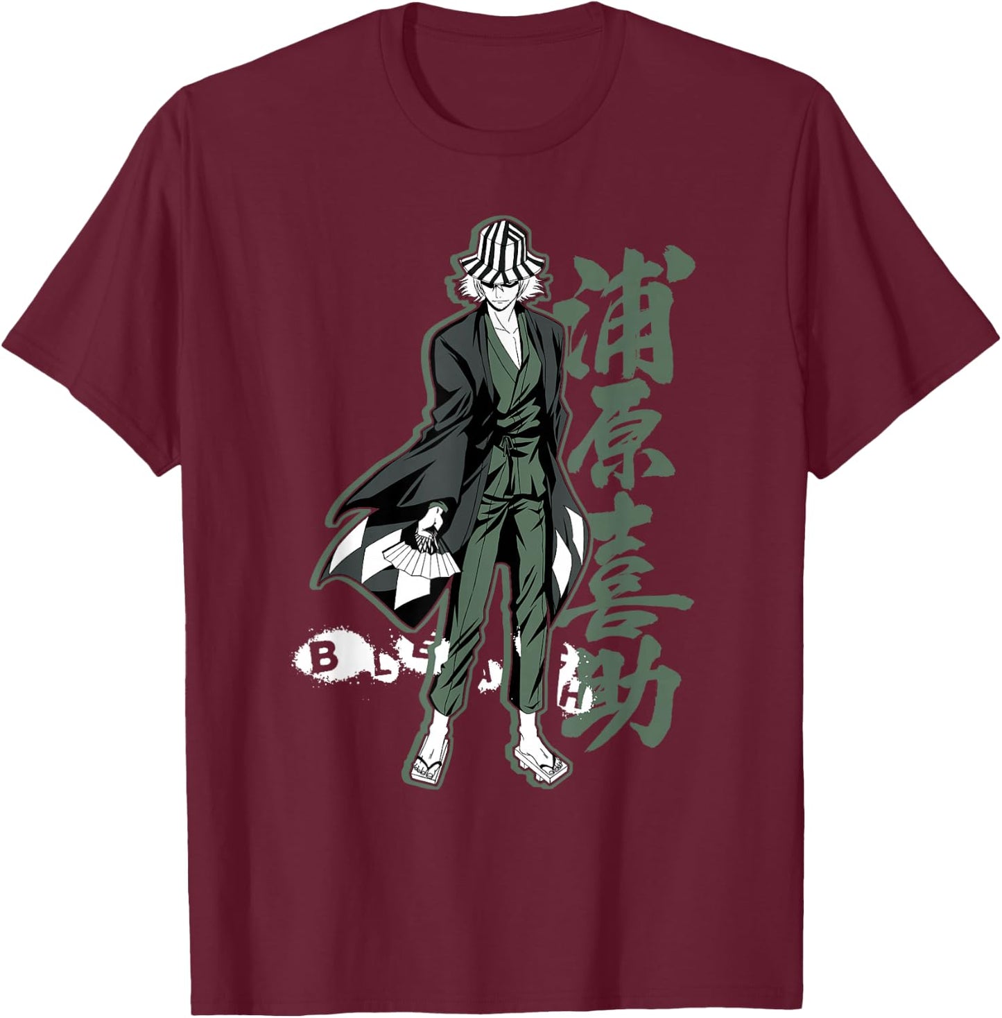 Bleach Kisuke mit Vertikalem Kanji T-Shirt - T-Shirt | Maroon