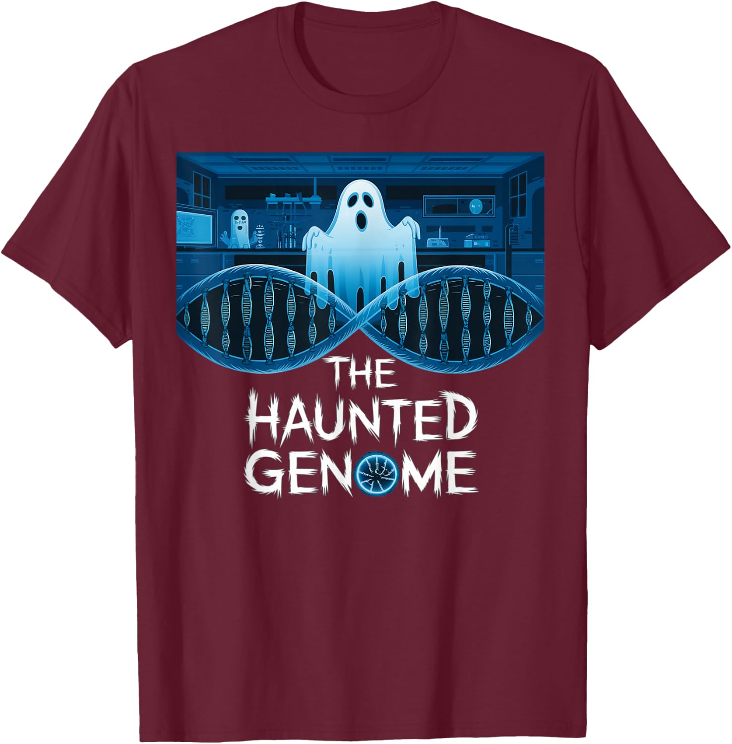 The haunted genome, halloween edition, biology halloween T-Shirt - T-Shirt | Maroon