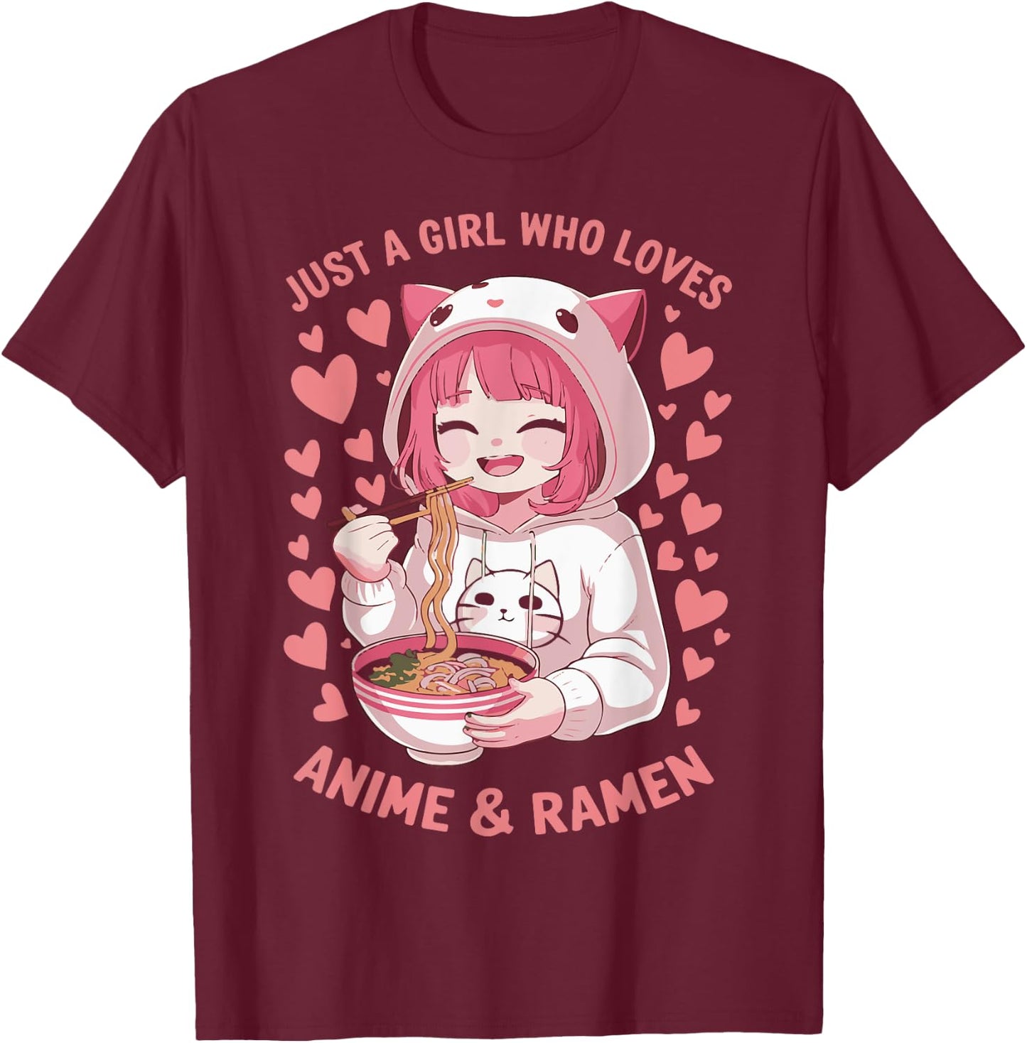 Just A Girl Who Loves Anime Ramen Japonais Aliments japonais T-Shirt - T-Shirt | Maroon