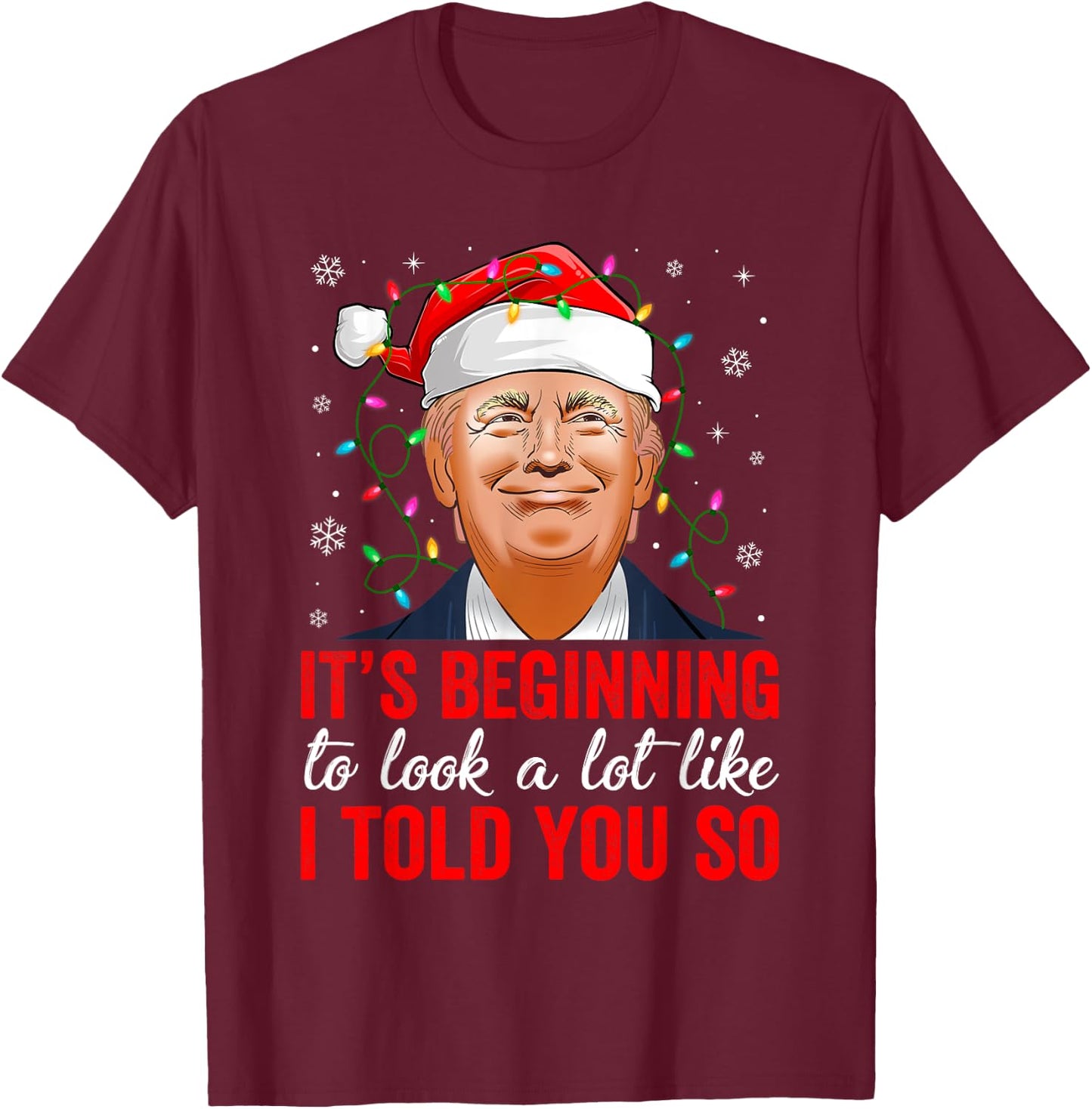 Funny Trump Christmas Lights Santa Hat Xmas - Adults - Black - Small - - Cotton 65% Polyester 35% T-Shirt - T-Shirt | Maroon