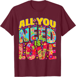 Hippie Flower Power Bohemian Peace Groovy 70s Boho Style Art T-Shirt - T-Shirt | Maroon