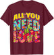 Hippie Flower Power Bohemian Peace Love Retro 60s 70s Groovy , Black, S T-Shirt - T-Shirt | Maroon